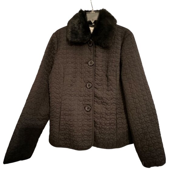 NWT John Paul Richard Uniform Quilted Black Jacket Silk Faux Fur Pockets PL - Picture 2 of 14